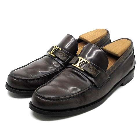 ルイヴィトン LOUIS VUITTON メジャーライン モノグラム モカシン ローファー LV金具 レザー ダークブラウン 9 約28cm
