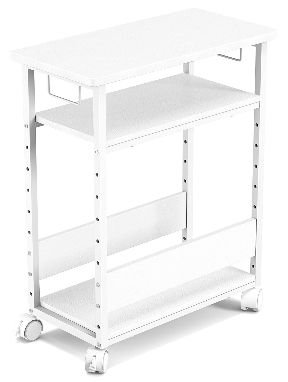 在庫 デスクサイドワゴン 木製 パソコン収納 収納棚 棚板高さ調節 ストッパー付き デスクワゴン キャスター付き 移動便利 CPUワゴン 複合機ラック 幅60×奥行30×高さ70cm PCワゴン パソコンワゴン ホワイト MIYOKI