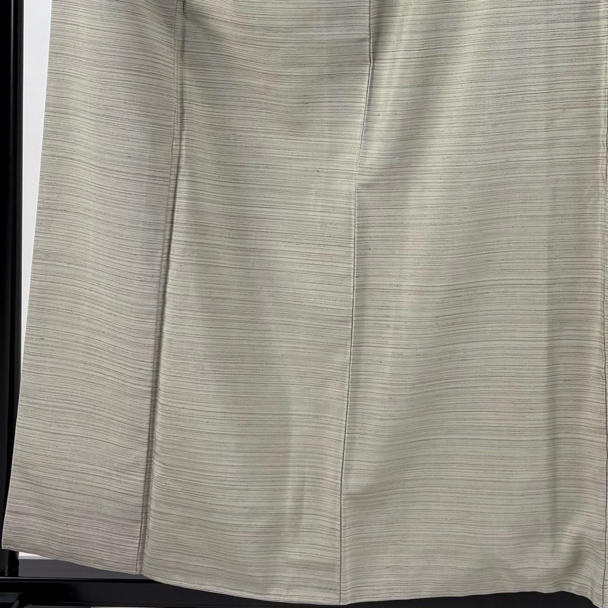 小紋 身丈157.5cm 裄丈62.5cm S 袷 牛首紬地 証紙 横縞 灰緑 正絹