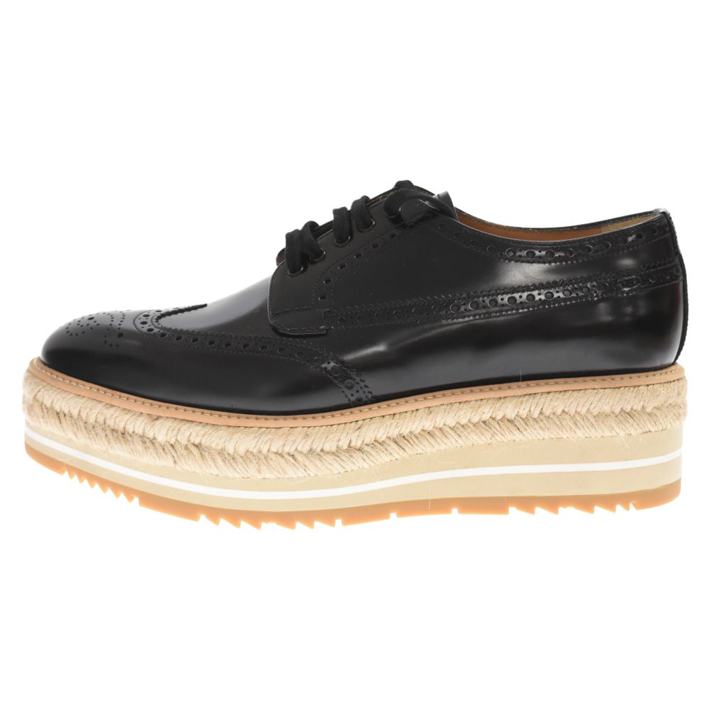 PRADA (プラダ) エスパドリーユ 厚底 ウィングチップレザーシューズ