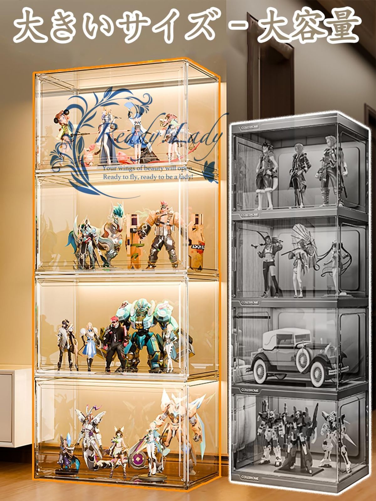 フィギュアケース ケース ディスプレイラック フィギュア棚 ディスプレイケース フィギュアラック 大容量 HD透明 フィギュアラック ディスプレイラック ションケース ディスプレイケース 耐久性 省スペース 多用途 透明 組み立て式 4層 MARWIL-DEMENAGEMENTS_CH