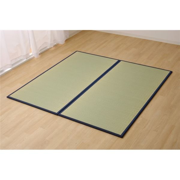 日本製 い草 置き畳|ユニット畳 1畳 ネイビー 約82×164cm 2枚組 軽量 抗菌 防臭 防滑 連結ジョイント付 〔リビング〕 代引不可