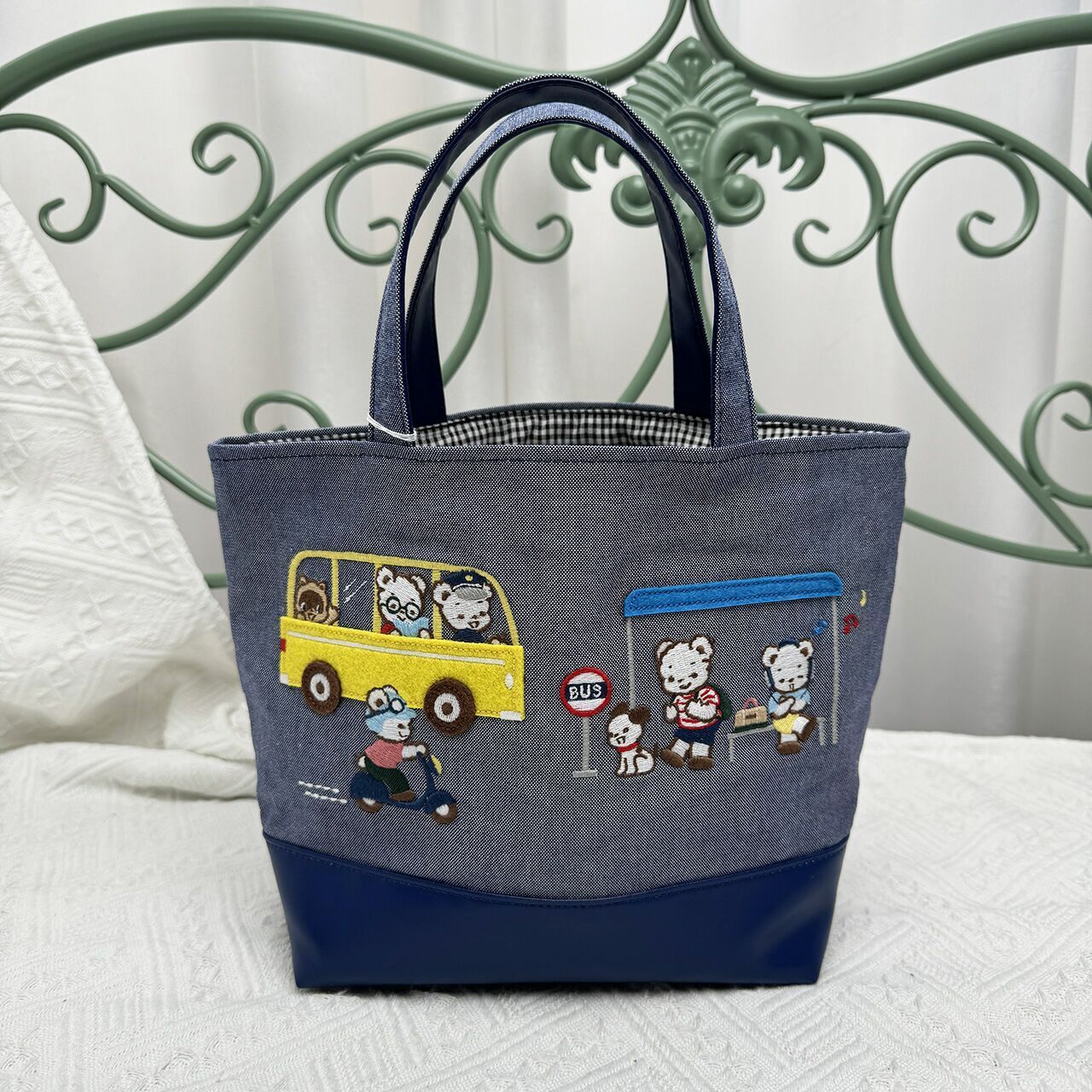 新品未使用 ファミリアfamiliar 刺繍 ブルー デニス トートバッグ 