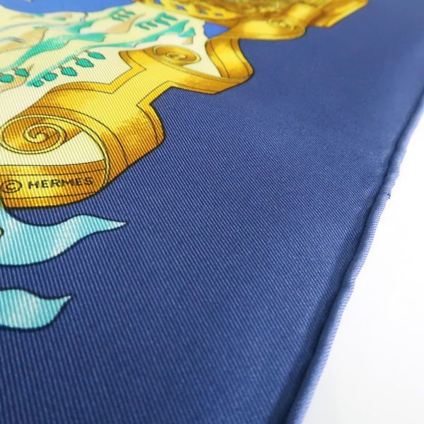 HERMES カレ90 Voiles de Lumiere 光の帆船 青系 船 シルク