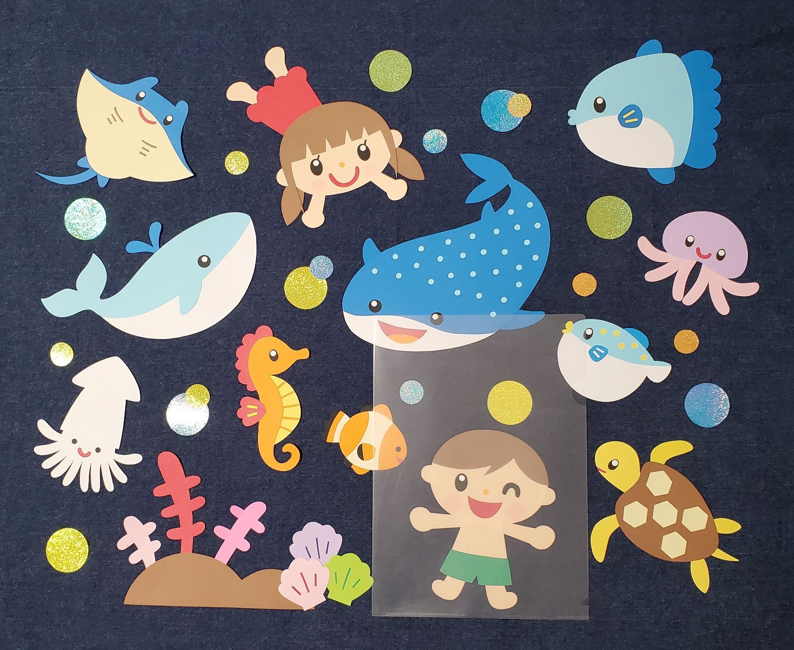 メルカリshops 壁面飾り 壁面製作 7月 8月 海 海の生き物 魚 幼稚園 保育園