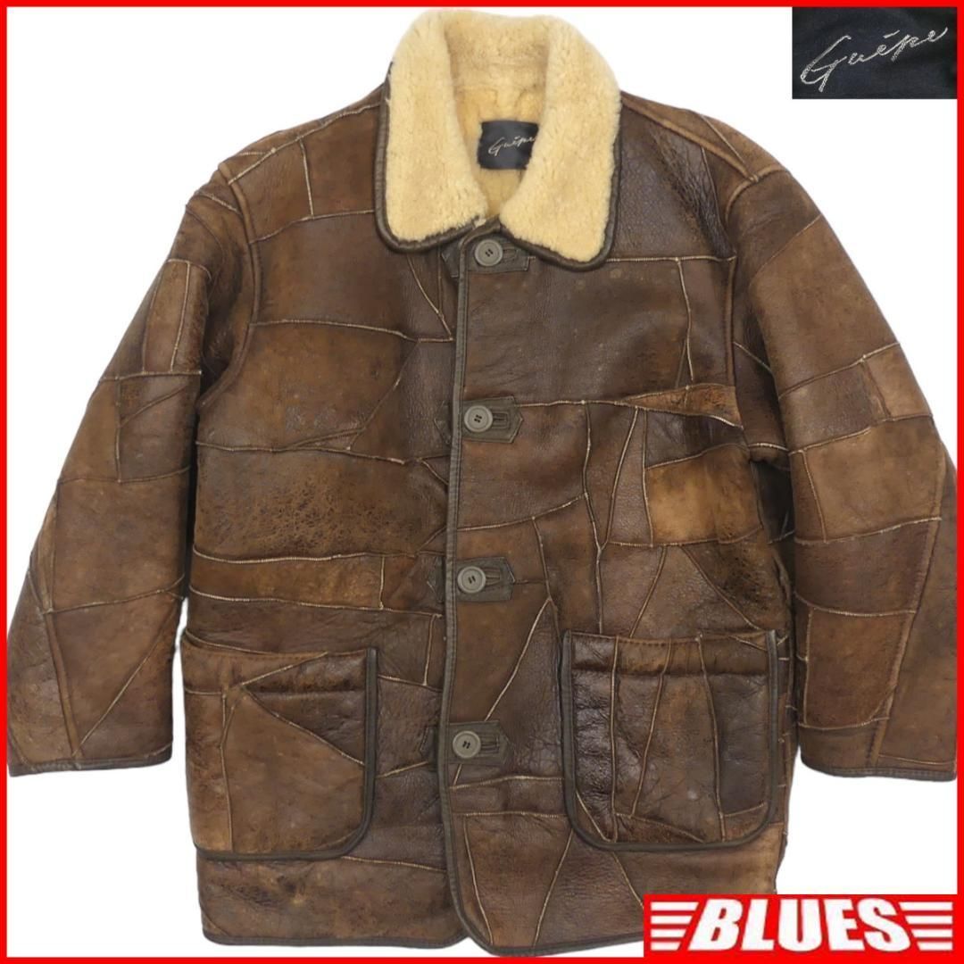ムートンジャケット ムートンコート 茶 レザー L パッチワーク TJ894