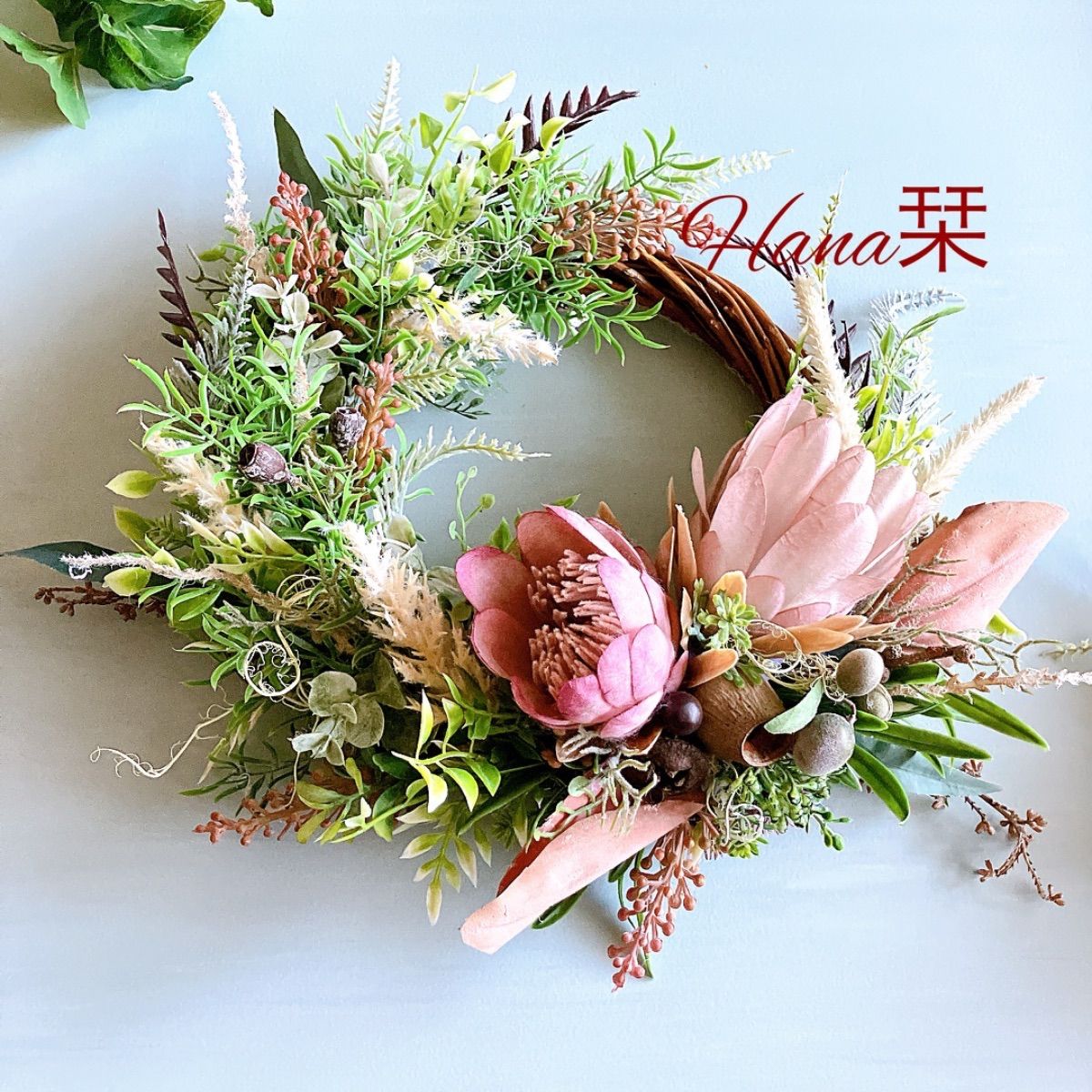 アーティチョークと木の実のリース 30cm 玄関リース アーティフィシャルフラワー 造花