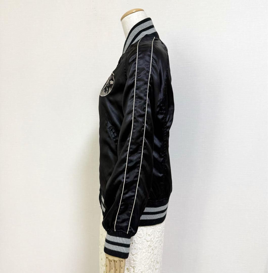 Hysterics ヒステリックス スカジャン ブラック 刺繍 ギター柄 ラメリブ ジップアップジャケット 光沢サテン地 サイズ ヒステリックグラマー GULLKHAN_COM