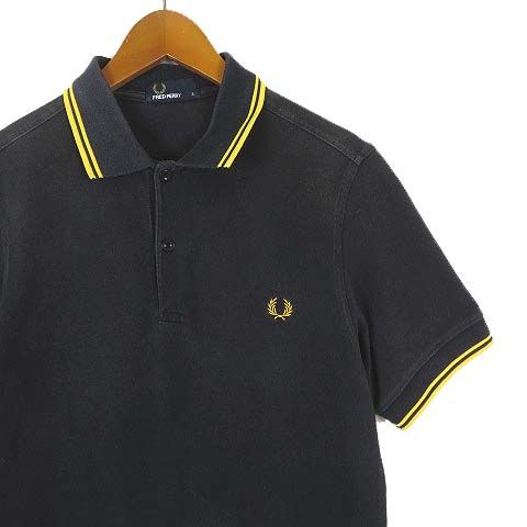 極美品ꕥフレッドペリー 鹿の子 半袖ポロシャツ ロゴ刺繍 黒 金 英国製 FRED PERRY - FRED PERRY フレッドペリー 春夏 鹿の子☆ ロゴ