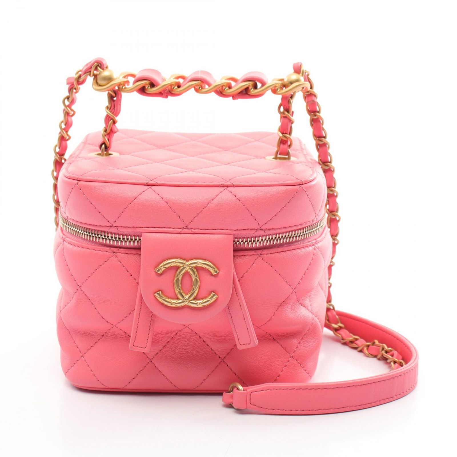 シャネル CHANEL ショルダーバッグ マトラッセ AS3228 ピンク ラムスキン 羊革 バニティ チェーンショルダー レディース Used B