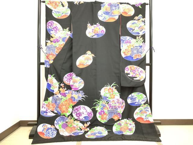 平和屋本店●お引きずり・お引き摺り・引き振袖　和装　結婚式　舞妓　芸妓　芸者　衣装　駒刺繍　御所車花文　逸品　DAAO4585tw 平和屋本店○お引きずり・お引き摺り・引き振袖 和装 結婚式 舞妓 芸妓