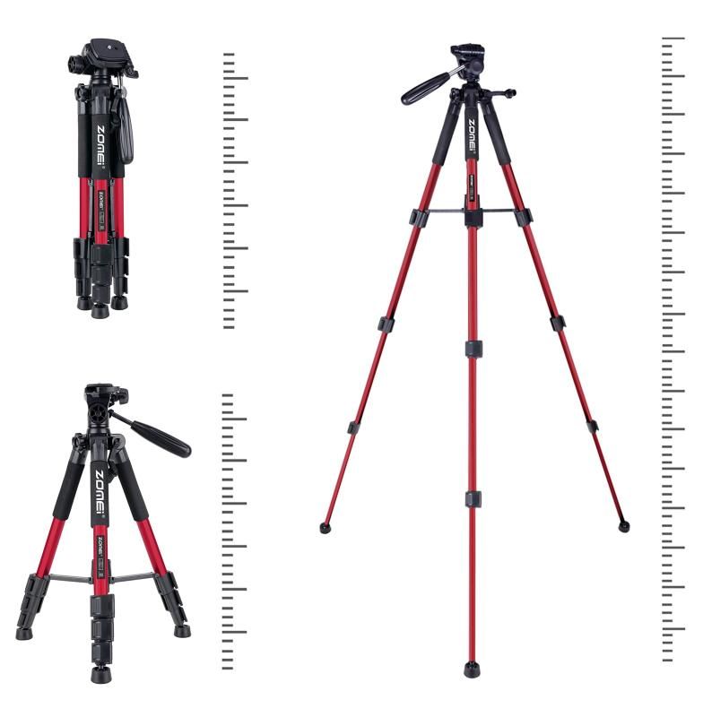 三脚 軽量アルミ製 4段 3WAY 雲台 Canon Nikon Sony 赤 ZOMEi Zomei Q111 三脚 軽量アルミ製 4段 3WAY 雲台 キャリング