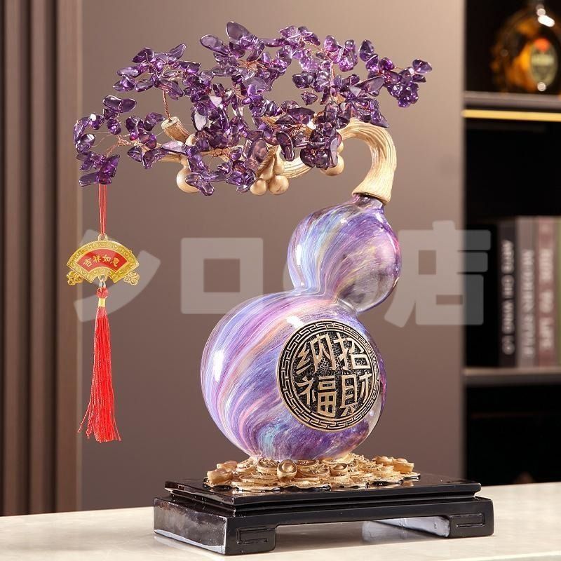 瓢箪 ひょうたん 金のなる木 紫 パープル クリスタルツリー 置物 オブジェ 厄除け 幸福 優雅 玄関 インテリア リビング 福 繁栄 伝統的 金運 財運 商売 盛 開運