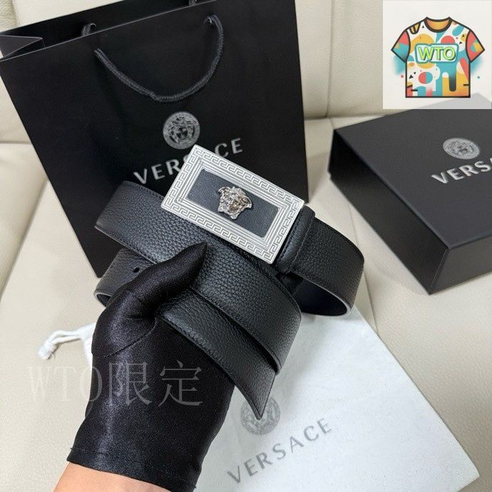 versace レザーベルト 中古・古着通販】VERSACE (ヴェルサーチ) レザーベルト ブラック