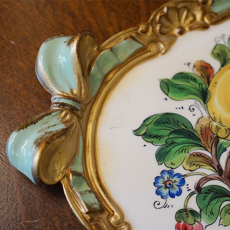  イタリア製 レジントレイ レモン柄 Lサイズ トレー ゴールド お盆 インテリア 雑貨 アンティーク テーブルウェア おしゃれ おろし器 その他 キッチン収納 ラック