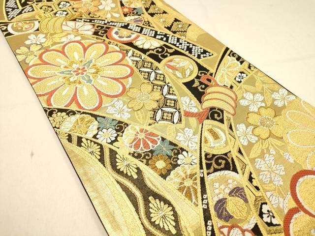 平和屋着物◎佐賀錦 六通柄袋帯 束ね熨斗吉祥花松文 金