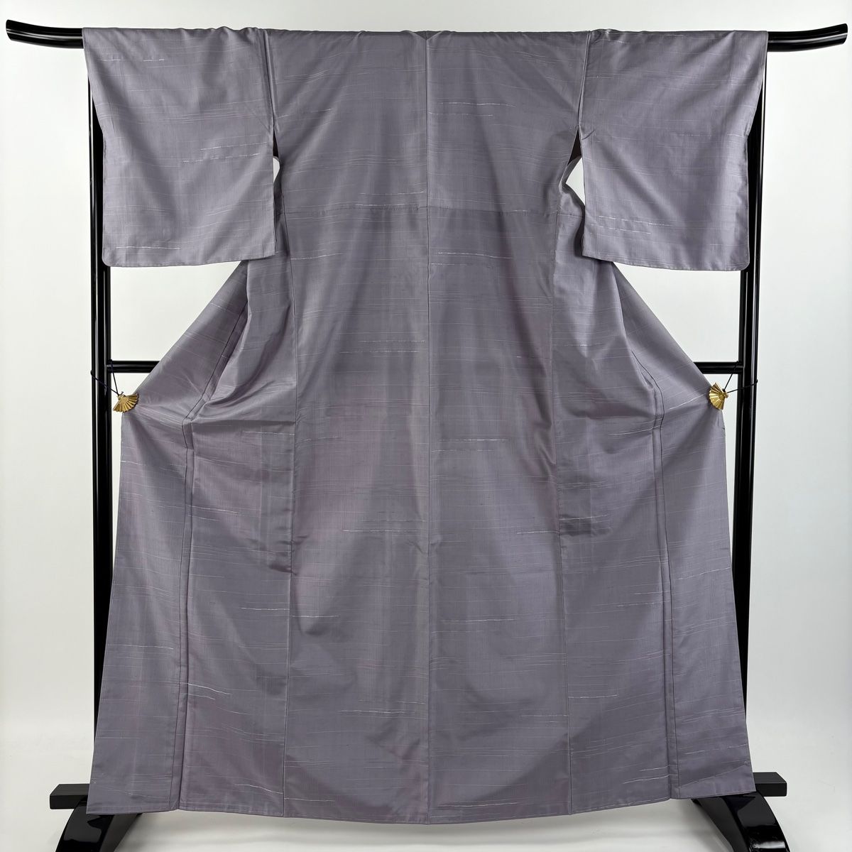 紬 身丈165cm 裄丈67cm M 袷 袋帯セット 霞 薄紫 正絹 秀品 【中古  