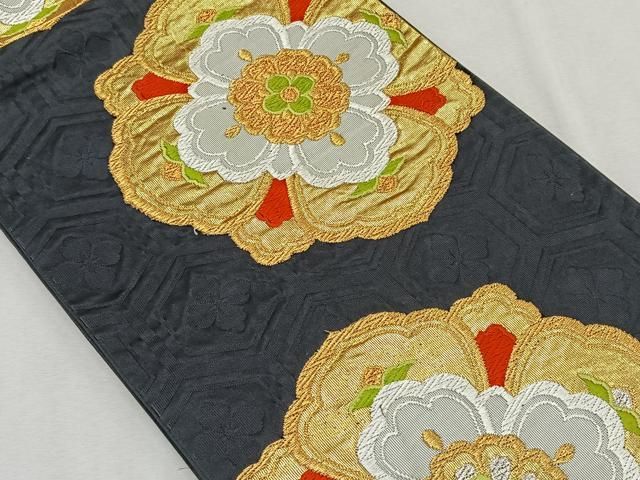 平和屋着物◎六通柄袋帯 唐織 正倉院花文 黒地 金銀糸 正絹 逸品 平和屋着物◎六通柄袋帯 唐織 正倉院花文 黒地 金銀糸 正絹 逸品