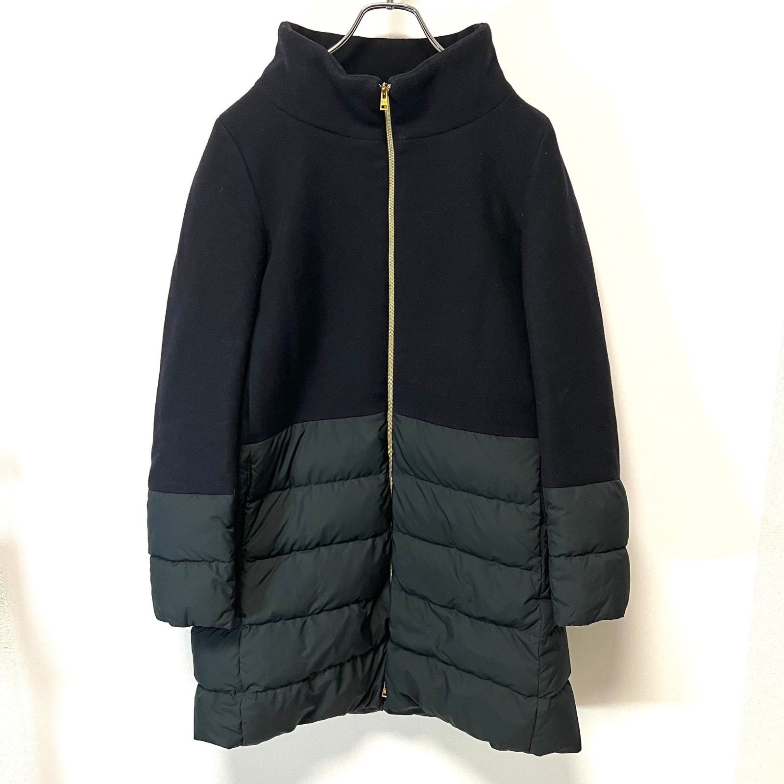 HERNO ヘルノ ダウンコート ウール切替 フェザー ブラック フード取り外し