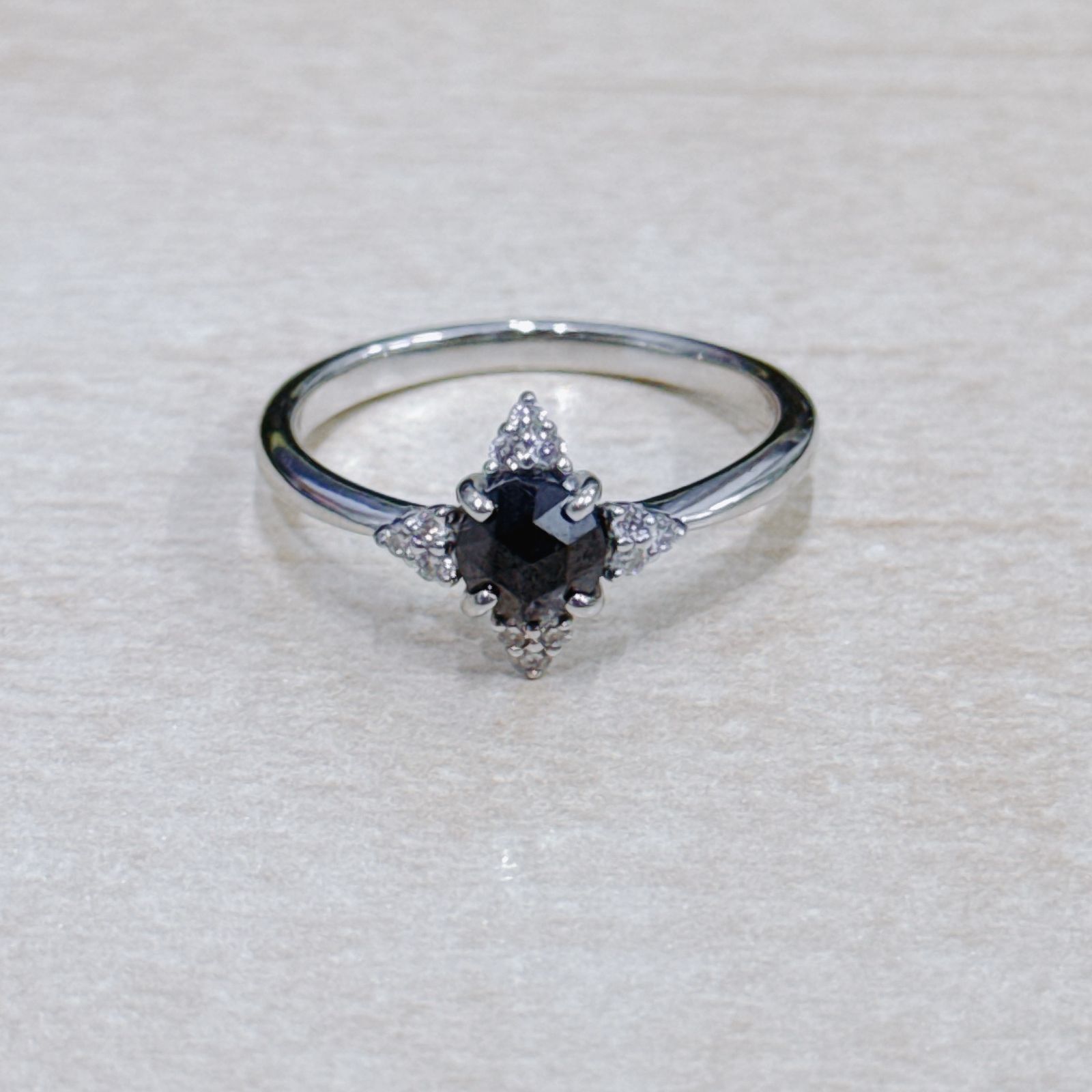 K18WG ブラックダイヤ・ダイヤ リング 12号 N-3 K18YGブラック  