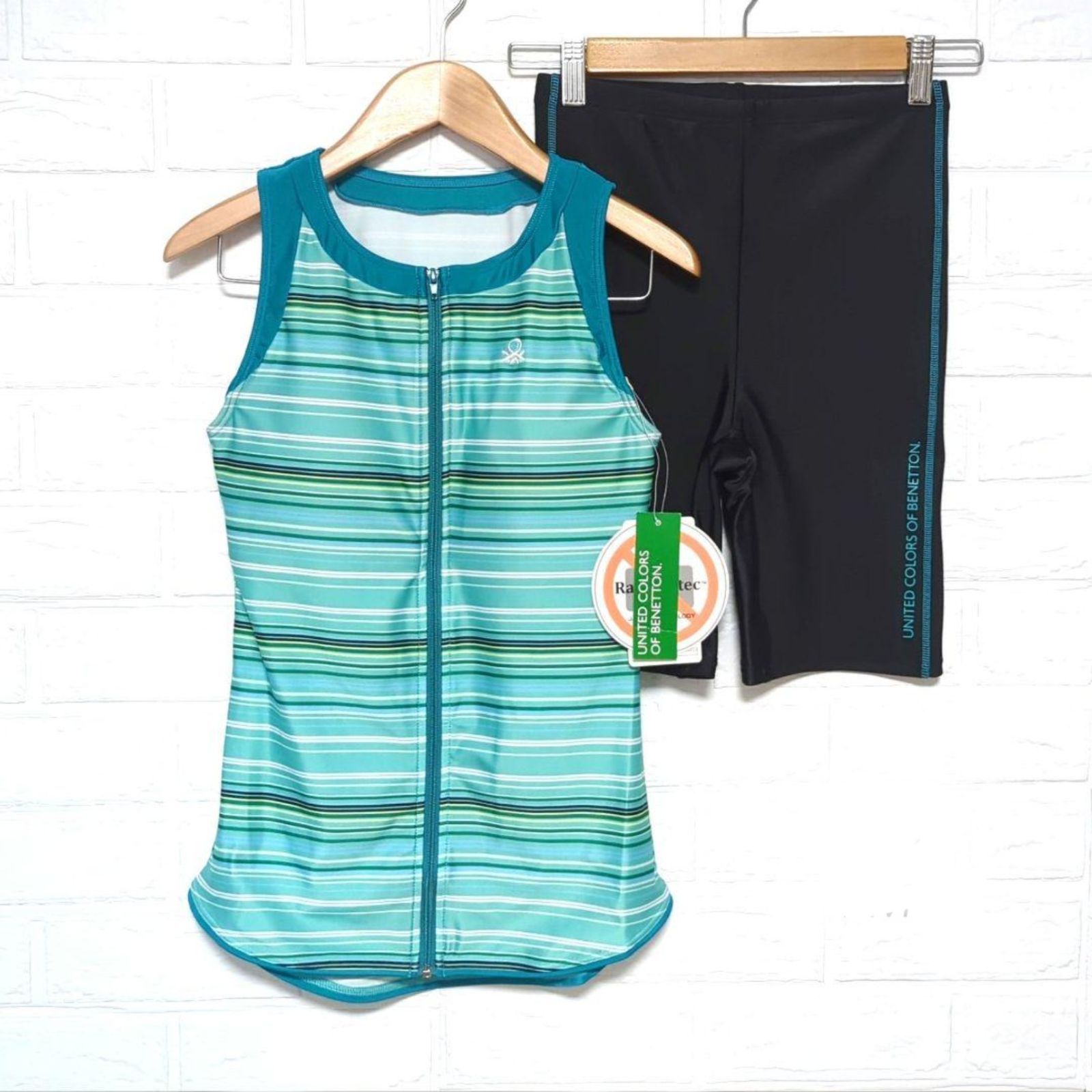 新品♪2点ベネトン 9M レディース フィットネス水着２点セットBL＆OG ベネトン benetton レディース 水着 スイムウェア 上下2点セット