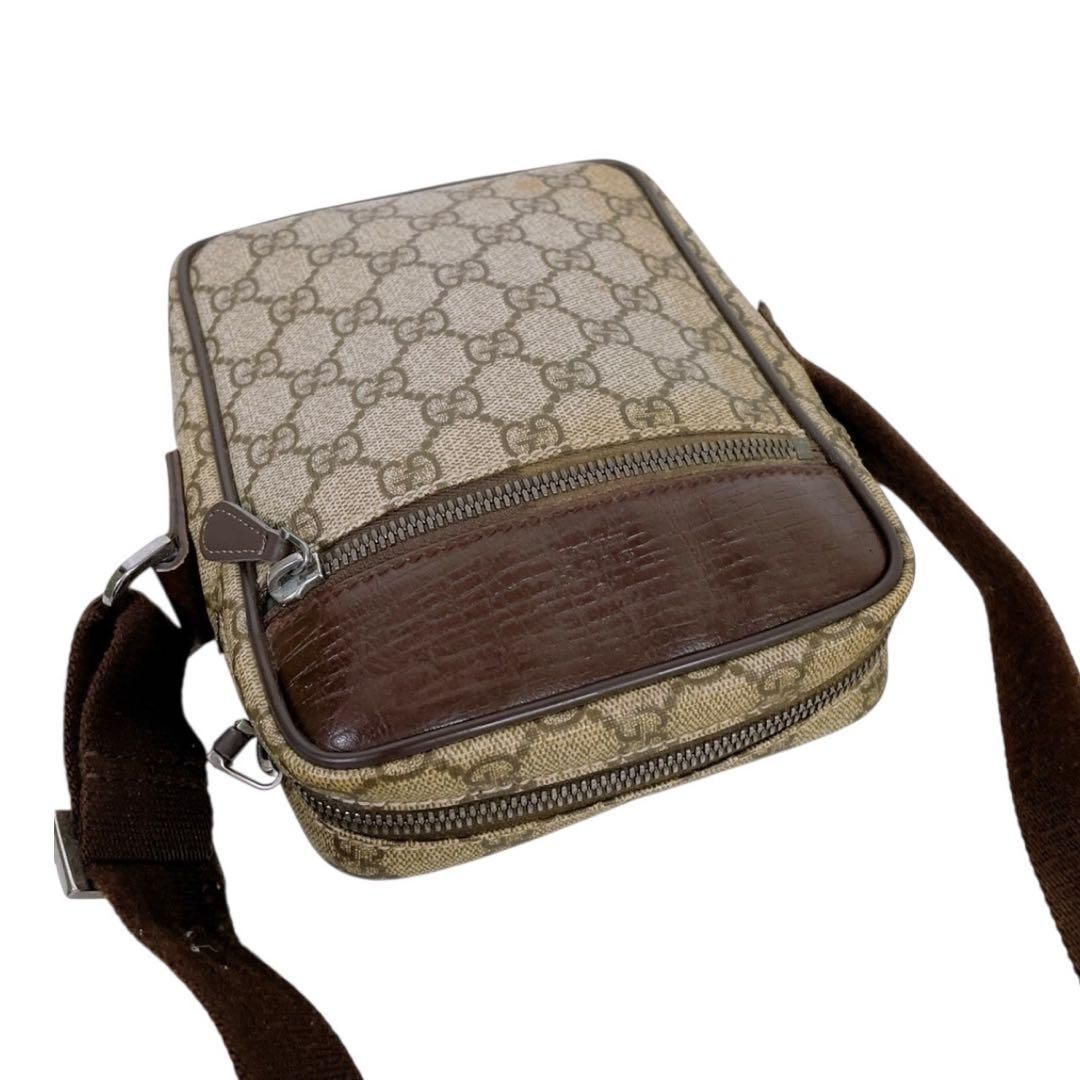グッチ GGスプリーム PVC × レザー ショルダーバッグ ブラウン 4549