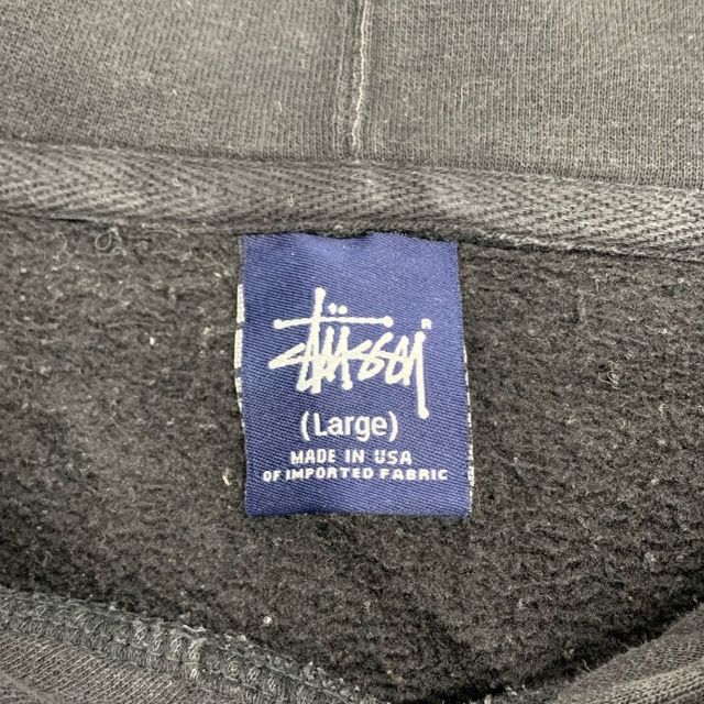 90s 後期 OLD Stussy プルオーバー パーカー L made in USA 紺タグ オールド ステューシー 90年代 フーディー USA製  ブラック 黒 ヴィンテージ 【X0076-001】