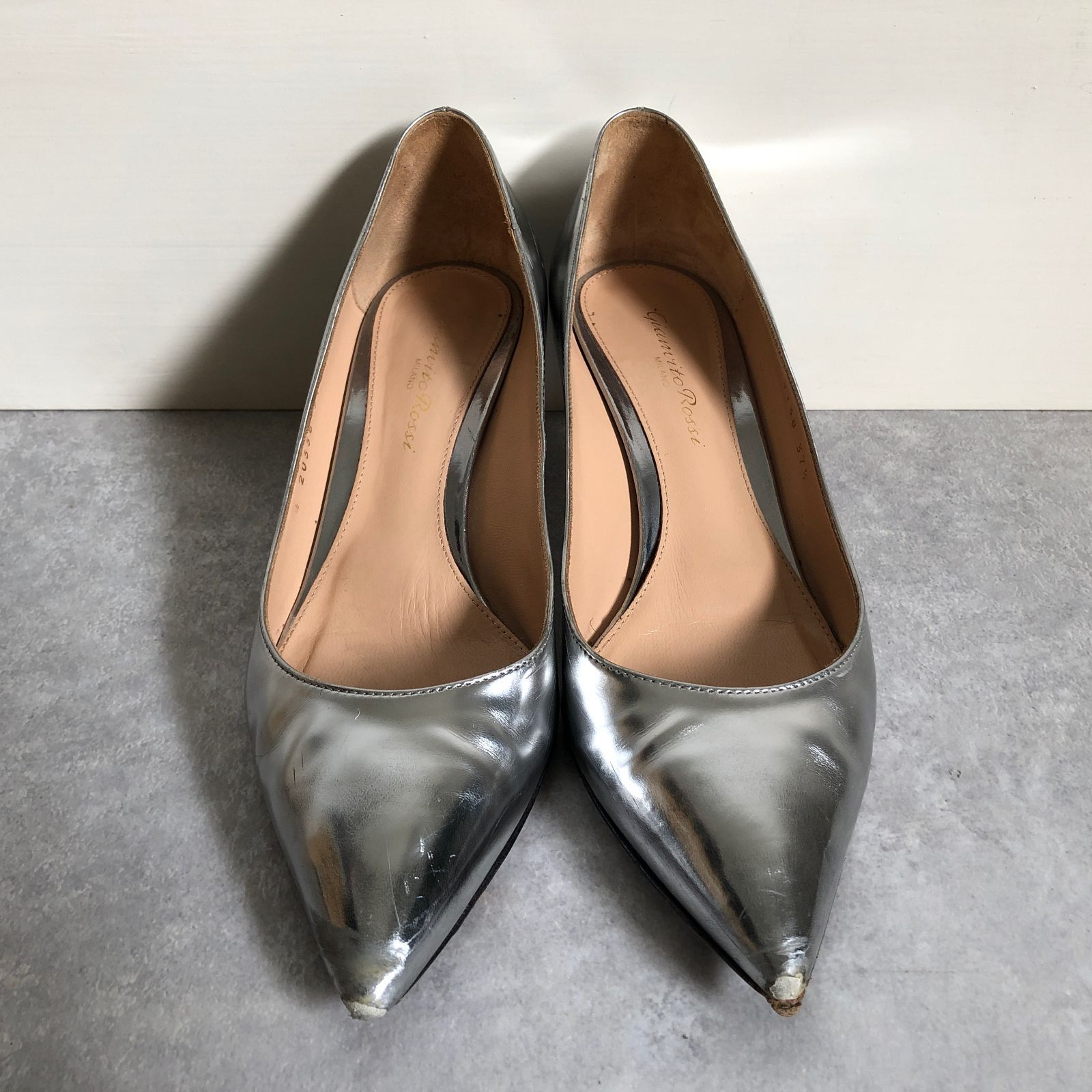 定価5万 GIANVITO ROSSI シャイニーシルバー ヒール パンプス 靴