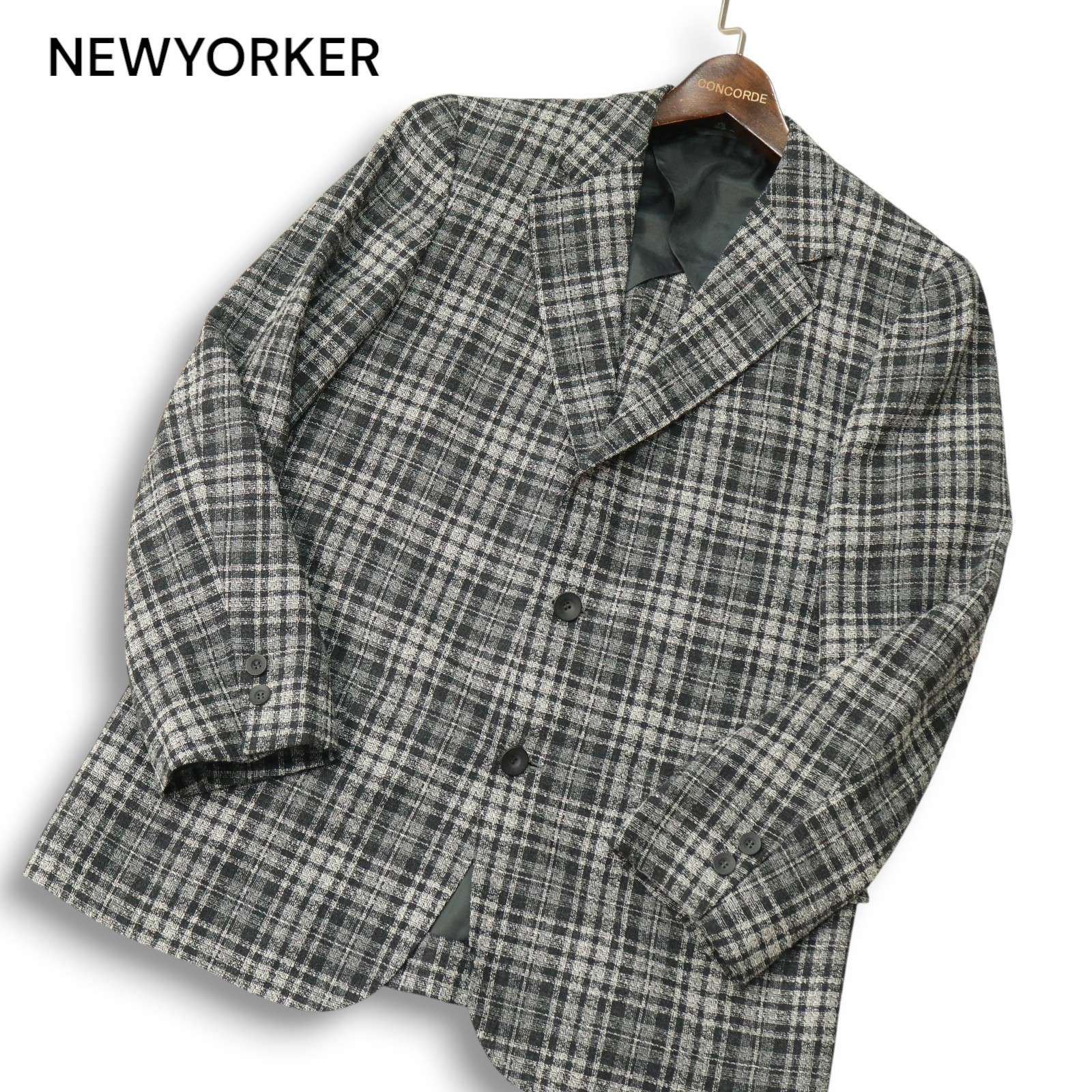 NEW YORKER　メンズ　テーラードジャケット　チェック柄　ウール100% NEWYORKER ニューヨーカー 春夏 麻 リネン混☆ チェック柄 サマー