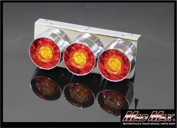 小 中型トラック用 LED 3連 丸型ロケット テールランプ レッド オレンジ 24V