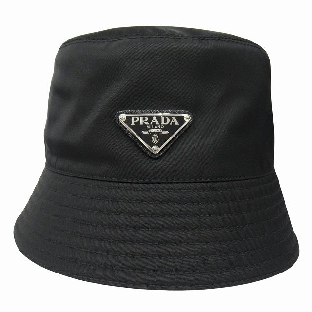 プラダ PRADA Re-Nylon バケット ハット 帽子 トライアングルロゴ 三角ロゴプレート ナイロン 1HC137 サイズM 黒 ブラック メンズ レディース ユニセックス ◆５
