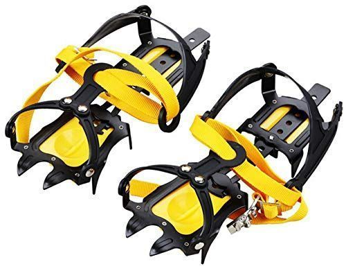黄 (pont du monde) アイゼン 氷 雪道 登山 滑り止め 10本爪 男女兼用 収納ケース付き 19.5-32cm (黄色)
