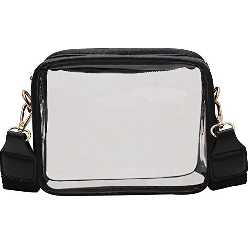 ブラック YUYAKESHI 痛バ 見せバッグ ショルダーバッグ イベント 10-15cmぬいぐるみ用 外出 両面透明 スクエア バッグ PU製 クリアバッグ リボン飾りブラック