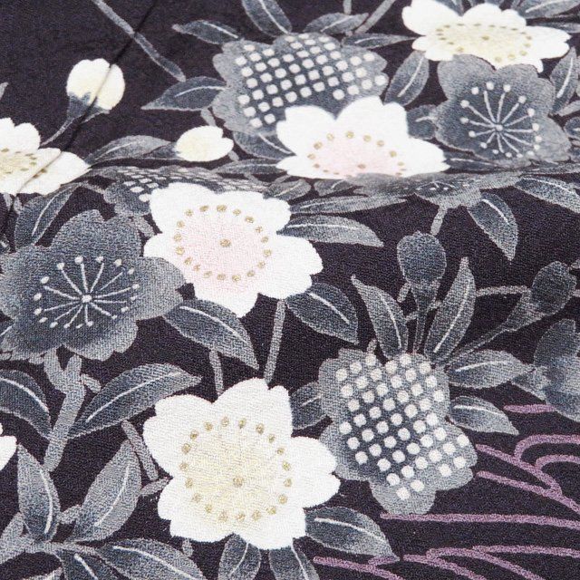 付下げ＊袷着物 刺繍 花びら模様 桜 灰緑色 略礼装 正絹 外出着 1SG1 付下げ 付け下げ 訪問着 着物 中古 正絹 袷 フォーマル 花の図