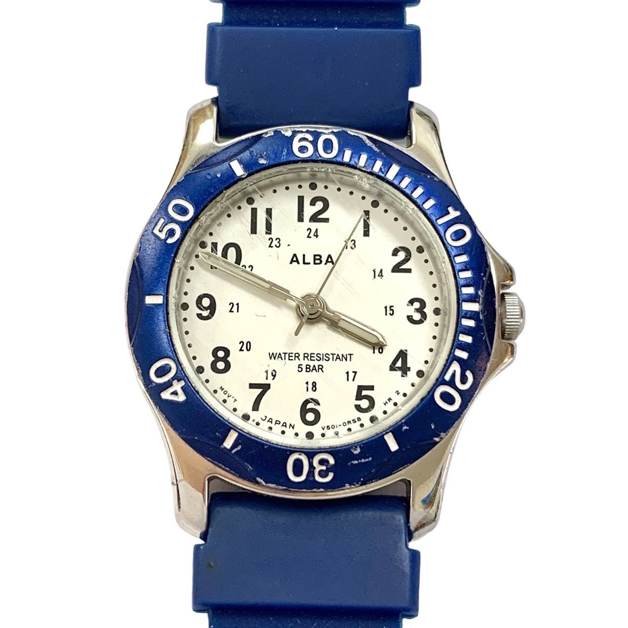 【SEIKO ALBA ️セイコーアルバ】 24.05.18新品電池交換済稼働 ホワイト×ブルーカラー ダイバーズウォッチタイプ V501-1C10 アナログレディース腕時計 (AYA)