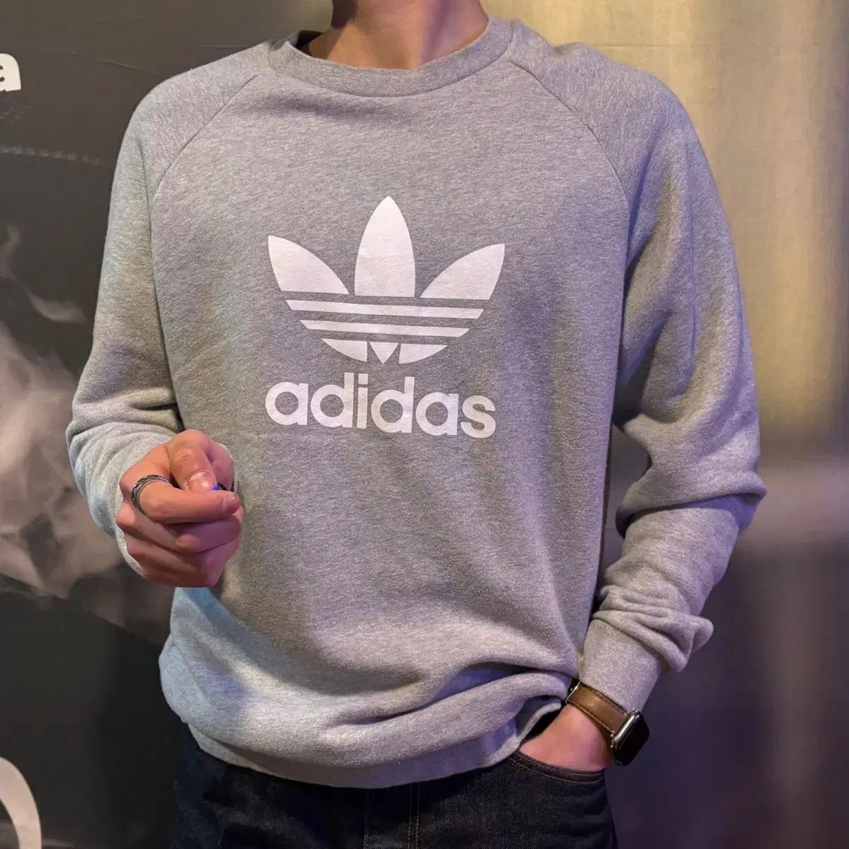 adidas(アディダス) オリジナル トレフォイル クルー パーカー グレー