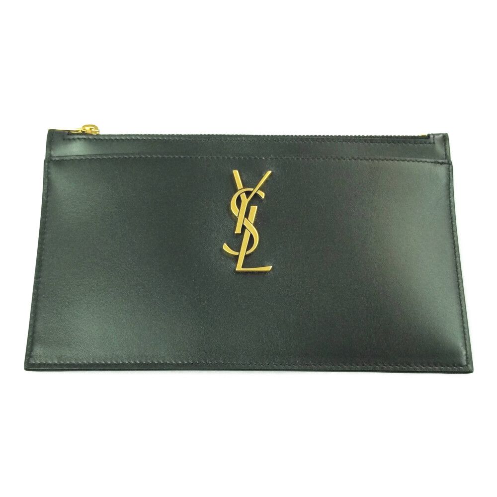 Yves Saint Laurent イヴサンローラン YSLロゴ モノグラム ポーチ 財布 636316 2R20W ブラック【♀】【S】【レディース】★■524528【中古】