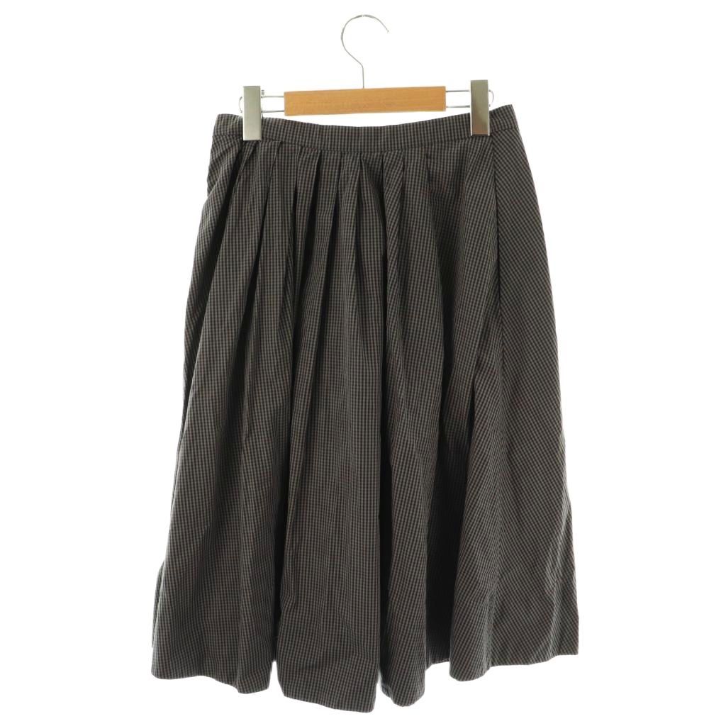 美品⭐️マーガレットハウエル　チェック柄 タックスカート リボン付き　サイズⅡ MHL. マーガレットハウエル MARGARET HOWELL *コットンリネン