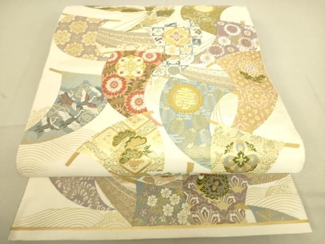 平和屋着物○六通柄袋帯 唐織 立波吉祥花鳥文 金銀糸 正絹 逸品 DAAV9075ob