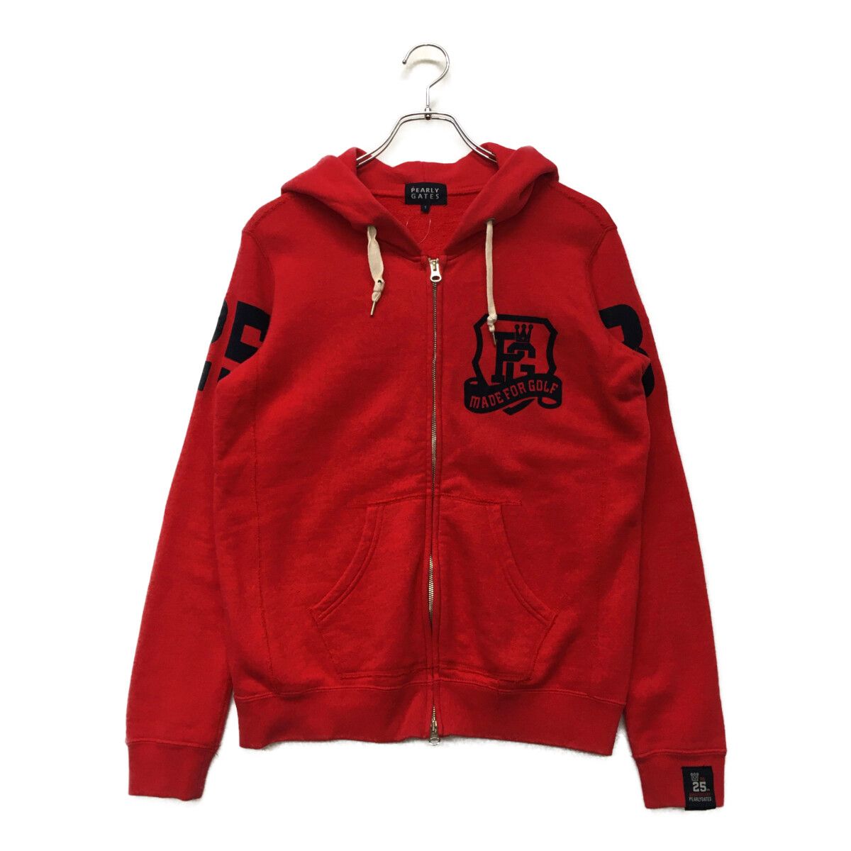 中古 レディース パーリーゲイツ PEARLY GATES パーカー 1(M) 赤 レッド ロゴプリント入り スウェット素材