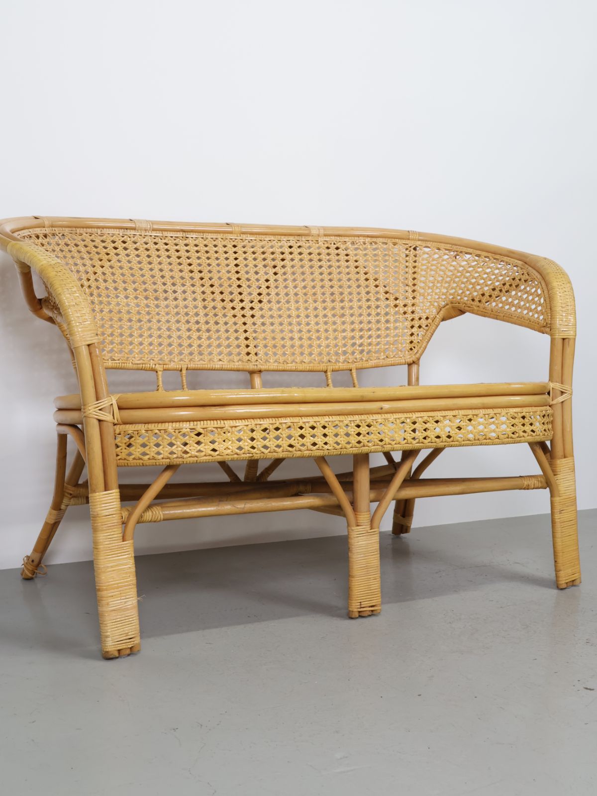 1970年代 ヴィンテージ 2シーター ラタン ベンチ ソファ アンティーク