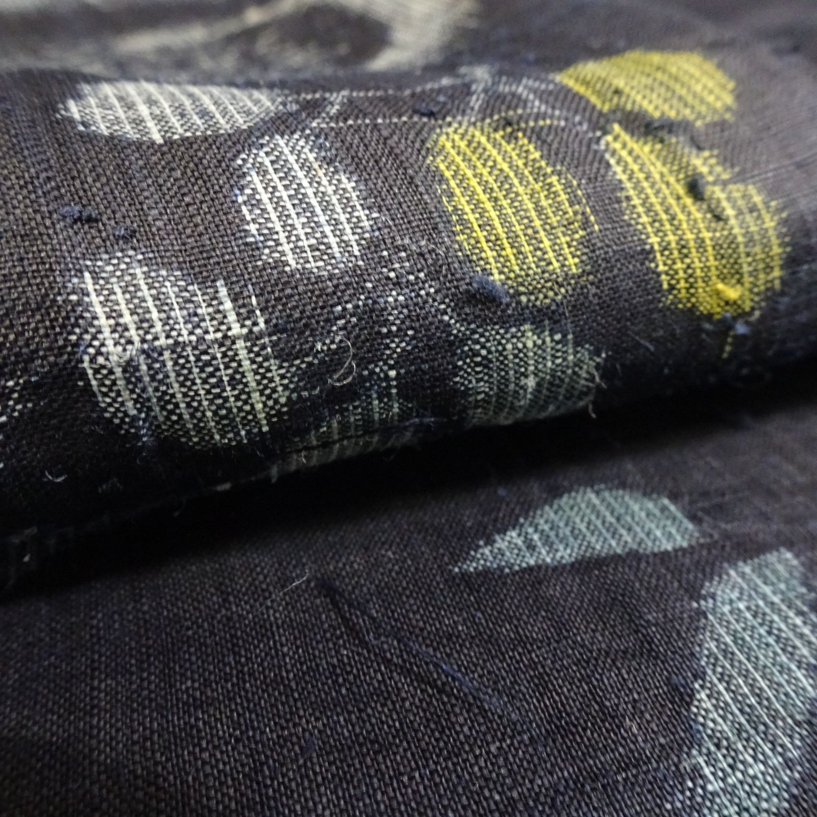 M4417☆ 着物淡雪 ☆ 逸品 本場宮古上布縦横絣幾何学模様アンティーク