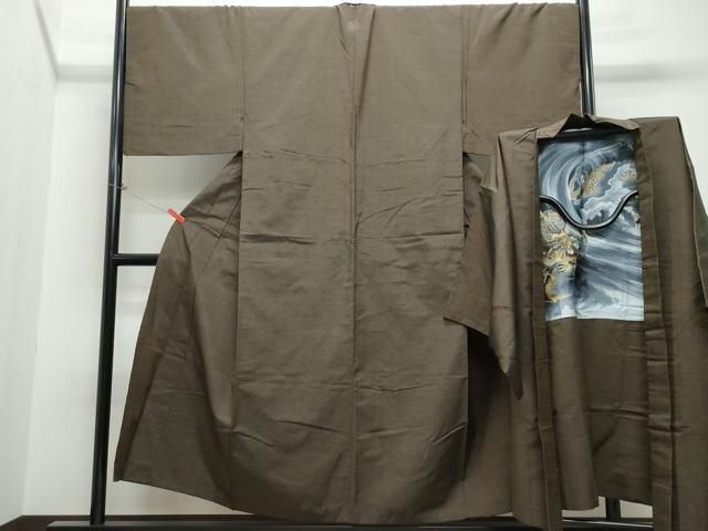 平和屋着物●男性 紬 アンサンブル 赤墨色 正絹 CAAS8603vf