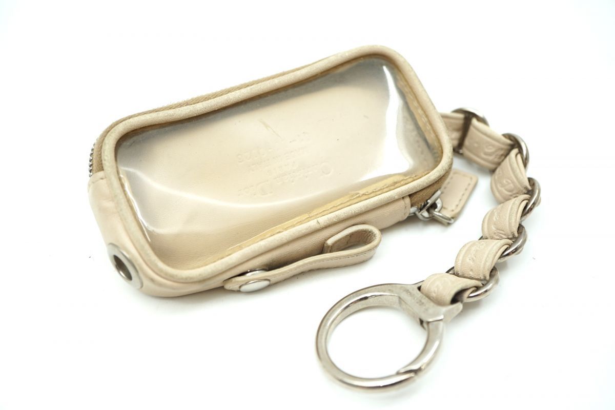 クリスチャン ディオール ロマンティック トロッター キーリングポーチ リボン PVCレザー ベージュ Christian Dior 3780k