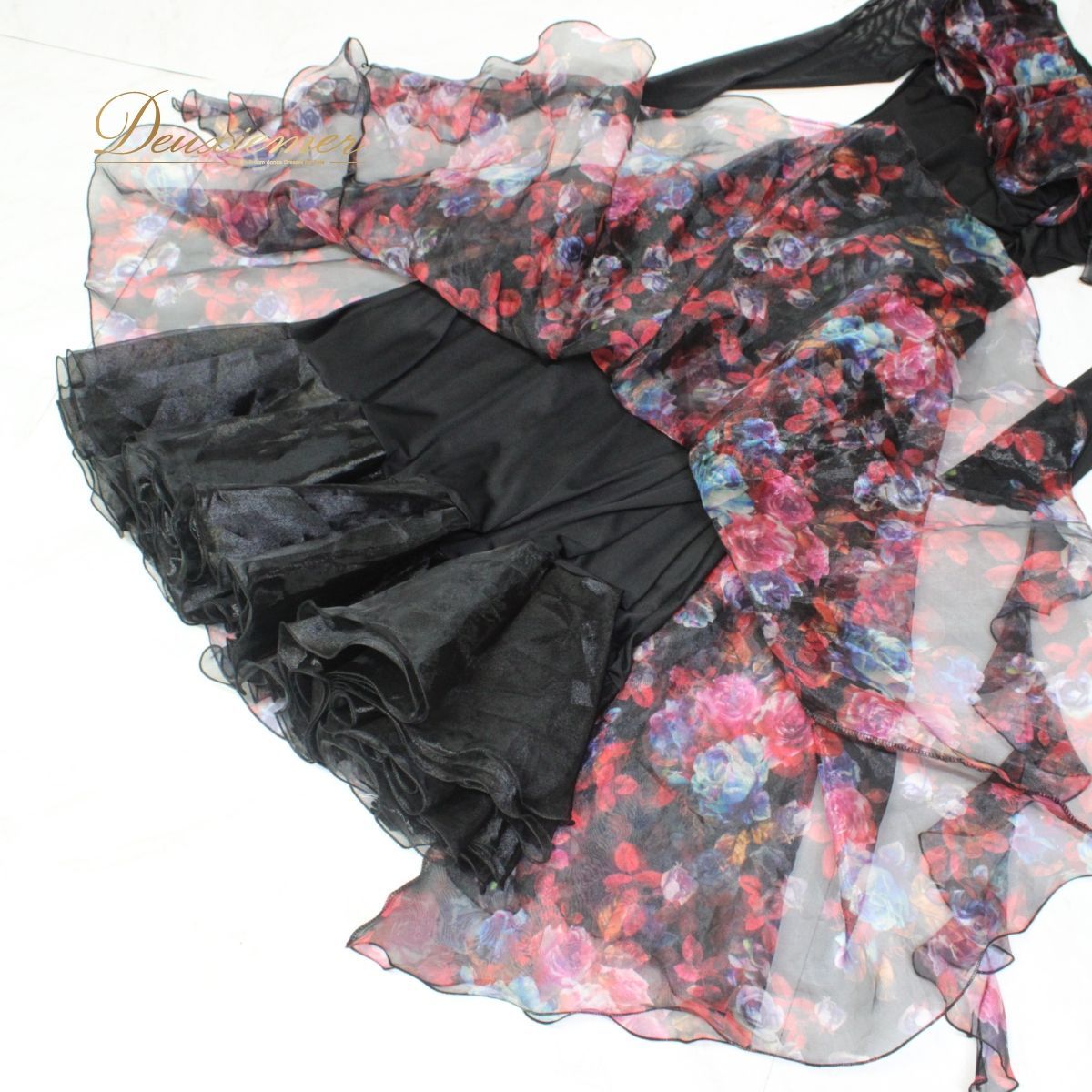 【美品 社交ダンス衣装】ワンピース ドレス leirena 黒 かわいい 上品 美品 社交ダンス衣装】ワンピース ドレス leirena レイリーナ 黒