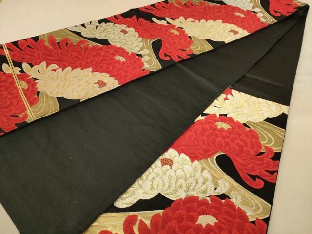 平和屋着物 六通柄袋帯 唐織 乱菊 黒地 金銀糸 正絹 逸品 BAAL0537du