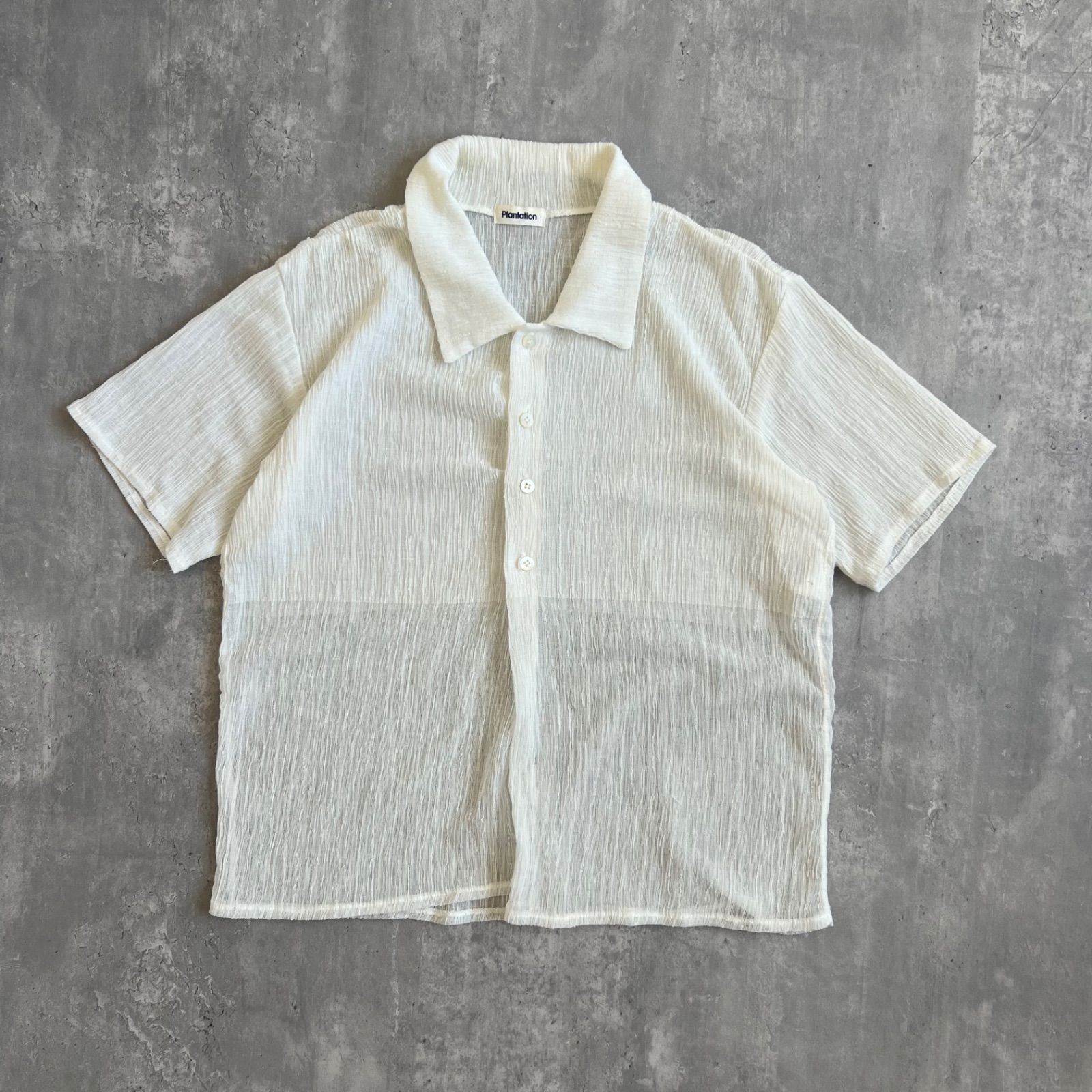Plantation プランテーション ISSEY MIYAKE 杢調デザイン ポリコットン 短丈 半袖シャツ Mサイズ PL61-JJ490