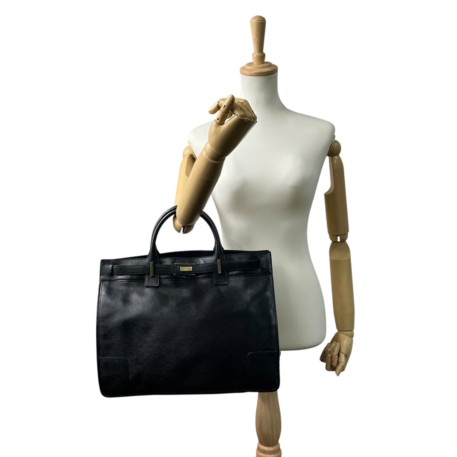 美品 GUCCI グッチ レザー ビジネスバッグ ブラック ゴールド