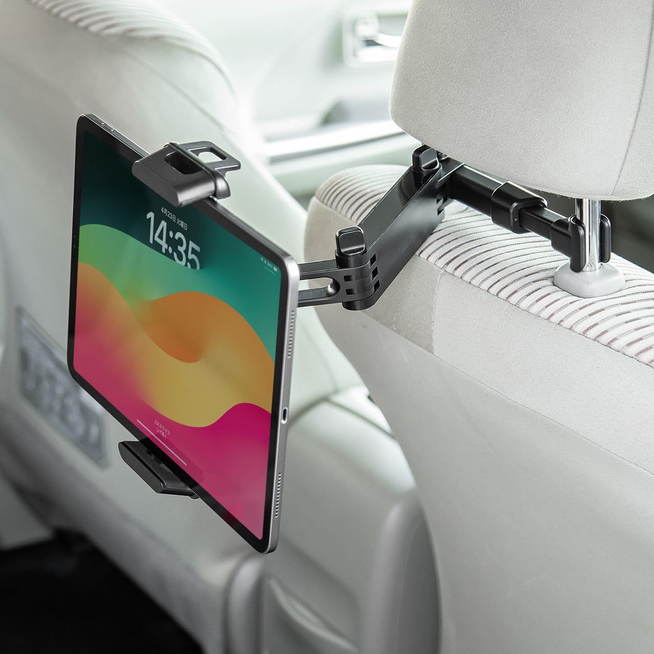 サンワダイレクト 車載タブレットホルダー ヘッドレスト固定型 伸縮アーム 360回転 角度調整 後部座席用 7～13インチ対応 iPhone/Android/iPad対応 200-CAR108 [後部座席用(伸縮アーム)]