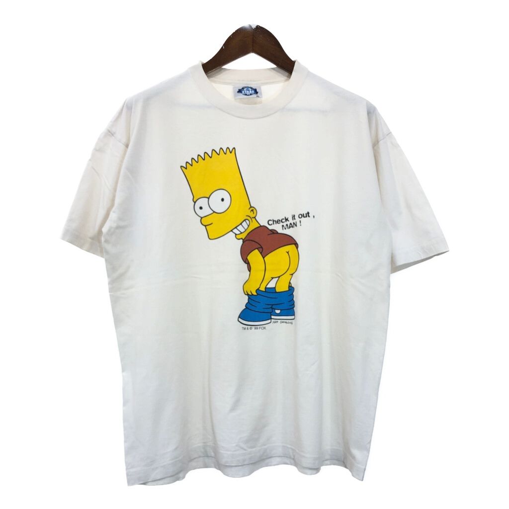 90年代 Simpsons シンプソンズ 半袖Ｔシャツ アニメ キャラクター ホワイト メンズ XL 古着 U2157